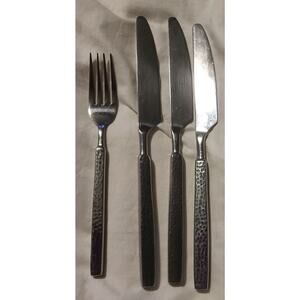9" Oslo Hampton Silversmiths Stainless Hand Hammered 1 Fork 3 Knives